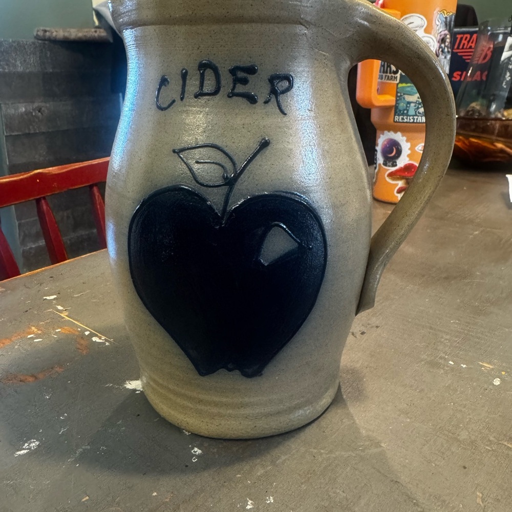 Stoneware Cider Jug with Blue Apple Design